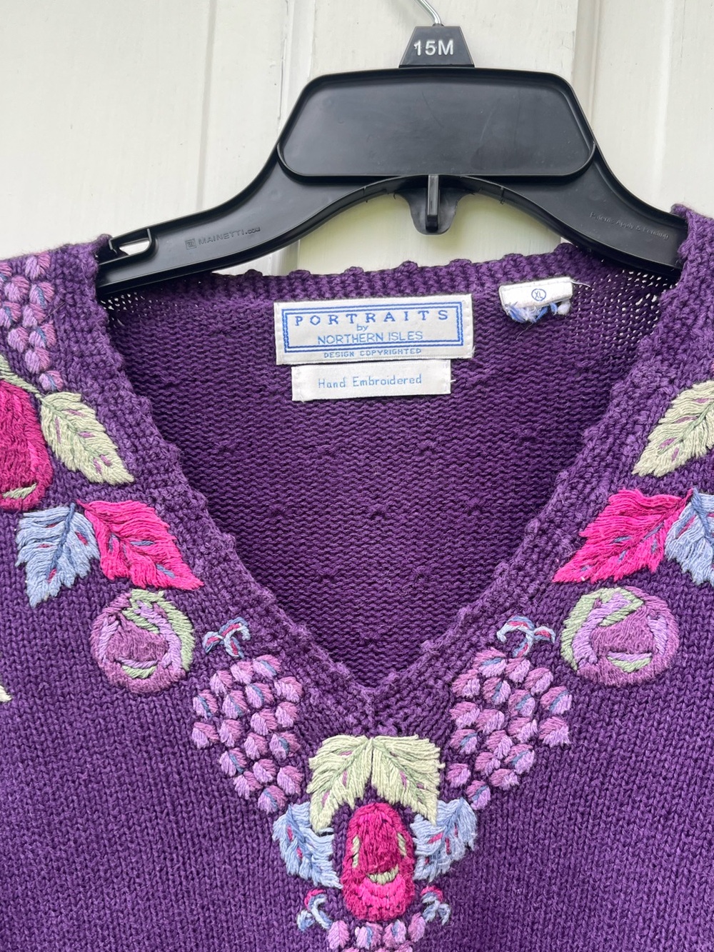 Portraits by Northern Isles Purple Hand-Embroidered V-Neck Sweater